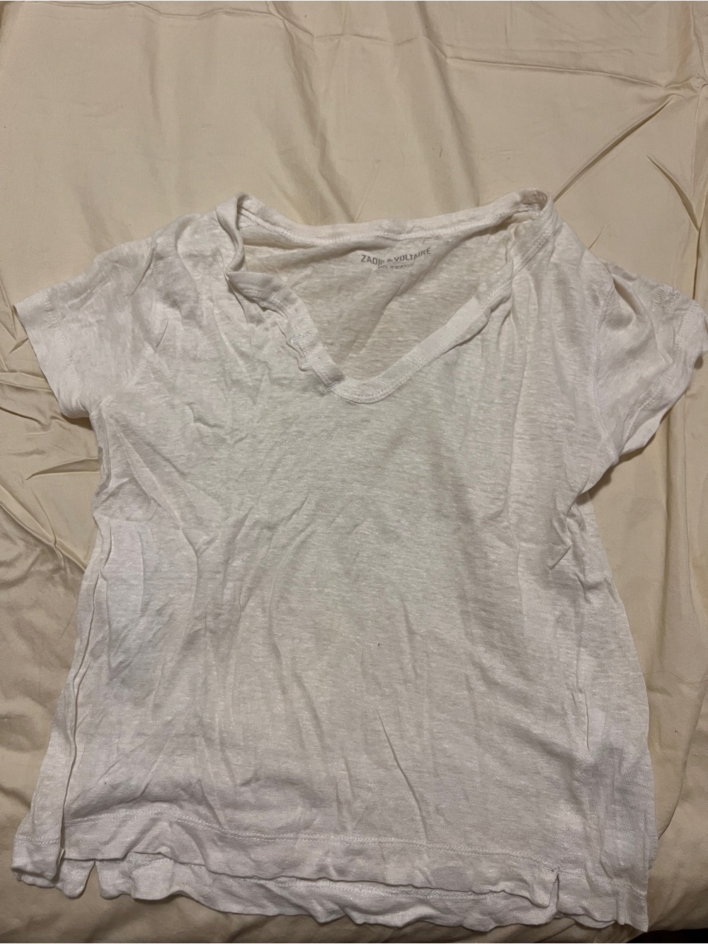 Zadig & Voltaire White Slub V-Neck Short Sleeve Tee